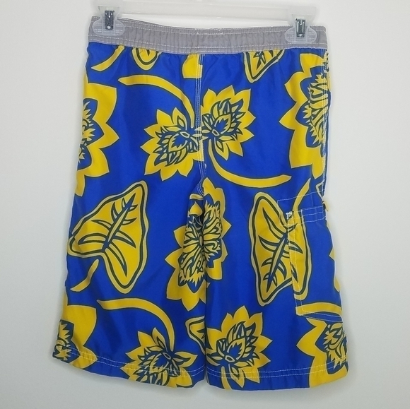 Mini Boden Tropical Flower Swim Trunks 7/8 - Picture 2 of 4